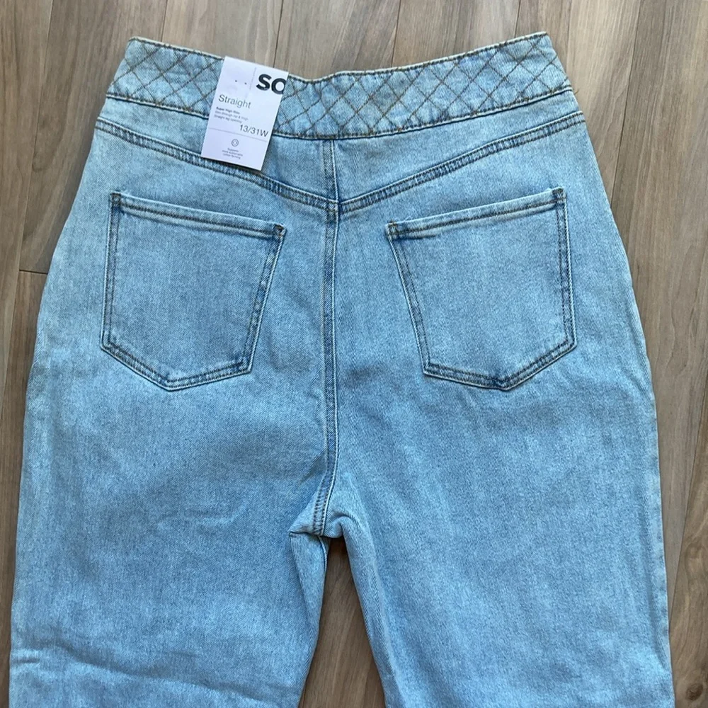 So Super high rise straight woven denim jean pant quilted design waistband 13/31 - Picture 13 of 16